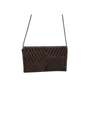 Handmade Women’s Brown & Copper Beaded Chevron Metal Strap Clutch Bag